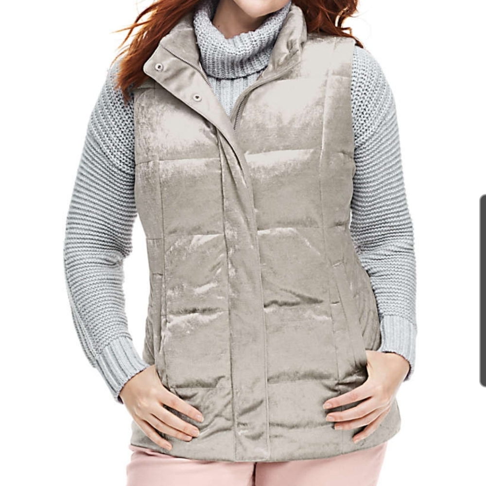 Lands' End Taupe Velvet Quilted Puffer Vest-Size 3X(NEW)